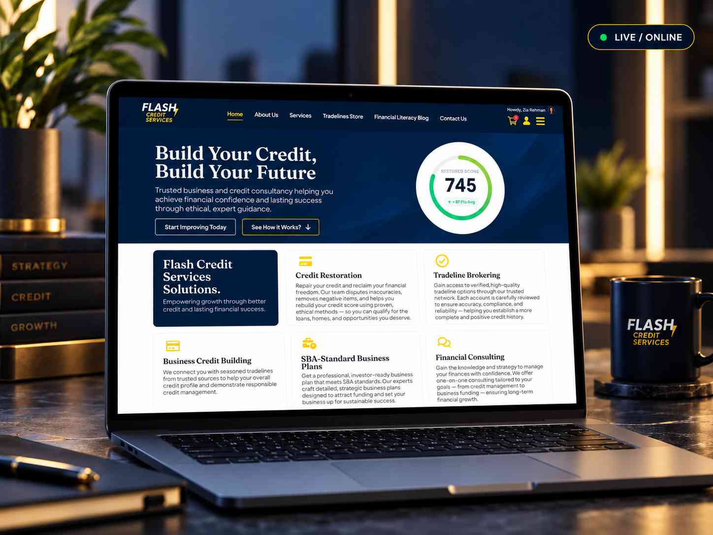 Real Flash Credit Services website preview inside a browser-style portfolio frame